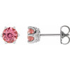 Platinum 4 mm Natural Pink Tourmaline and .03 Carat Natural Diamond Crown Earrings