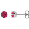 14 Karat White Gold 4 mm Natural Ruby and .03 Carat Natural Diamond Crown Earrings