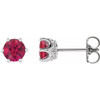 Sterling Silver 4 mm Lab Grown Ruby and .03 Carat Natural Diamond Crown Earrings
