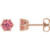 14 Karat Rose Gold 4 mm Natural Pink Tourmaline and .03 Carat Natural Diamond Crown Earrings