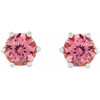 Sterling Silver 4 mm Natural Pink Tourmaline and .03 Carat Natural Diamond Crown Earrings