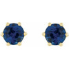 14 Karat Yellow Gold 4 mm Lab Grown Blue Sapphire and .03 Carat Natural Diamond Crown Earrings