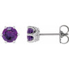 Platinum 4 mm Natural Amethyst and .03 Carat Natural Diamond Crown Earrings