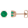 14 Karat Rose Gold 4 mm Lab Grown Emerald and .03 Carat Natural Diamond Crown Earrings
