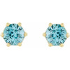 14 Karat Yellow Gold 4 mm Natural Blue Zircon and .03 Carat Natural Diamond Crown Earrings