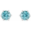 14 Karat White Gold 4 mm Natural Blue Zircon and .03 Carat Natural Diamond Crown Earrings