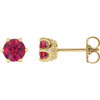 14 Karat Yellow Gold 6 mm Lab Grown Ruby and .03 Carat Natural Diamond Crown Earrings