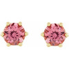 14 Karat Yellow Gold 6 mm Natural Pink Tourmaline and .03 Carat Natural Diamond Crown Earrings
