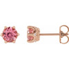 14 Karat Rose Gold 6 mm Natural Pink Tourmaline and .03 Carat Natural Diamond Crown Earrings