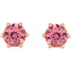 14 Karat Rose Gold 6 mm Natural Pink Tourmaline and .03 Carat Natural Diamond Crown Earrings