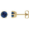 14 Karat Yellow Gold 6 mm Natural Blue Sapphire and .03 Carat Natural Diamond Crown Earrings