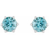 14 Karat White Gold 6 mm Natural Blue Zircon and .03 Carat Natural Diamond Crown Earrings