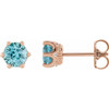 14 Karat Rose Gold 5 mm Natural Blue Zircon and .03 Carat Natural Diamond Crown Earrings