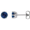 Sterling Silver 5 mm Lab Grown Blue Sapphire and .03 Carat Natural Diamond Crown Earrings