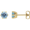14 Karat Yellow Gold 5 mm Natural Aquamarine and .03 Carat Natural Diamond Crown Earrings