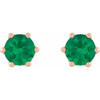 14 Karat Rose Gold 5 mm Lab Grown Emerald and .03 Carat Natural Diamond Crown Earrings