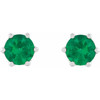 14 Karat White Gold 5 mm Natural Emerald and .03 Carat Natural Diamond Crown Earrings