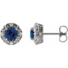 Sterling Silver 4 mm Natural Blue Sapphire and 0.10 Carat Natural Diamond Halo Style Earrings