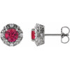 Platinum 4 mm Natural Ruby and 0.10 Carat Natural Diamond Halo Style Earrings