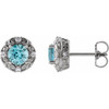 14 Karat White Gold 4 mm Natural Blue Zircon and 0.10 Carat Natural Diamond Halo Style Earrings