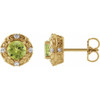 14 Karat Yellow Gold 4 mm Natural Peridot and 0.10 Carat Natural Diamond Halo Style Earrings
