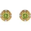 14 Karat Yellow Gold 4 mm Natural Peridot and 0.10 Carat Natural Diamond Halo Style Earrings