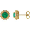 14 Karat Yellow Gold 4 mm Natural Emerald and 0.10 Carat Natural Diamond Halo Style Earrings