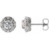 Sterling Silver 4 mm Natural White Sapphire and 0.10 Carat Natural Diamond Halo Style Earrings