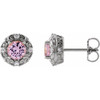 14 Karat White Gold 4 mm Natural Pink Tourmaline and 0.10 Carat Natural Diamond Halo Style Earrings