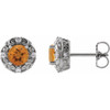 Platinum 4 mm Natural Citrine and 0.10 Carat Natural Diamond Halo Style Earrings