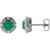 Sterling Silver 4 mm Lab Grown Emerald and 0.10 Carat Natural Diamond Halo Style Earrings