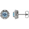 14 Karat White Gold 4 mm Natural Aquamarine and 0.10 Carat Natural Diamond Halo Style Earrings