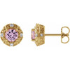 14 Karat Yellow Gold 4 mm Natural Pink Tourmaline and 0.10 Carat Natural Diamond Halo Style Earrings