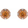 14 Karat Rose Gold 4 mm Natural Citrine and 0.10 Carat Natural Diamond Halo Style Earrings