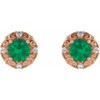 14 Karat Rose Gold 4 mm Lab Grown Emerald and 0.10 Carat Natural Diamond Halo Style Earrings