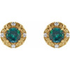 14 Karat Yellow Gold 4 mm Lab Grown Alexandrite and 0.10 Carat Natural Diamond Halo Style Earrings