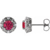 Sterling Silver 4 mm Lab Grown Ruby and 0.10 Carat Natural Diamond Halo Style Earrings