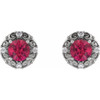 Sterling Silver 4 mm Lab Grown Ruby and 0.10 Carat Natural Diamond Halo Style Earrings