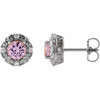 Sterling Silver 4 mm Natural Pink Tourmaline and 0.10 Carat Natural Diamond Halo Style Earrings