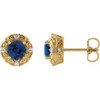 14 Karat Yellow Gold 4 mm Natural Blue Sapphire and 0.10 Carat Natural Diamond Halo Style Earrings