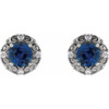 Sterling Silver 4 mm Lab Grown Blue Sapphire and 0.10 Carat Natural Diamond Halo Style Earrings