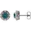 Platinum 4 mm Lab Grown Alexandrite and 0.10 Carat Natural Diamond Halo Style Earrings