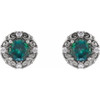 Platinum 4 mm Lab Grown Alexandrite and 0.10 Carat Natural Diamond Halo Style Earrings