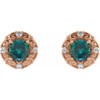 14 Karat Rose Gold 4 mm Lab Grown Alexandrite and 0.10 Carat Natural Diamond Halo Style Earrings