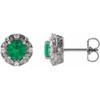 Sterling Silver 4 mm Natural Emerald and 0.10 Carat Natural Diamond Halo Style Earrings