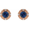 14 Karat Rose Gold 4 mm Natural Blue Sapphire and 0.10 Carat Natural Diamond Halo Style Earrings
