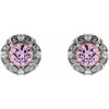 Sterling Silver 5 mm Natural Pink Tourmaline and 0.16 Carat Natural Diamond Halo Style Earrings
