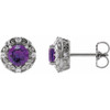 Sterling Silver 4 mm Natural Amethyst and 0.10 Carat Natural Diamond Halo Style Earrings