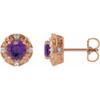 14 Karat Rose Gold 4 mm Natural Amethyst and 0.10 Carat Natural Diamond Halo Style Earrings
