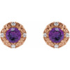 14 Karat Rose Gold 4 mm Natural Amethyst and 0.10 Carat Natural Diamond Halo Style Earrings